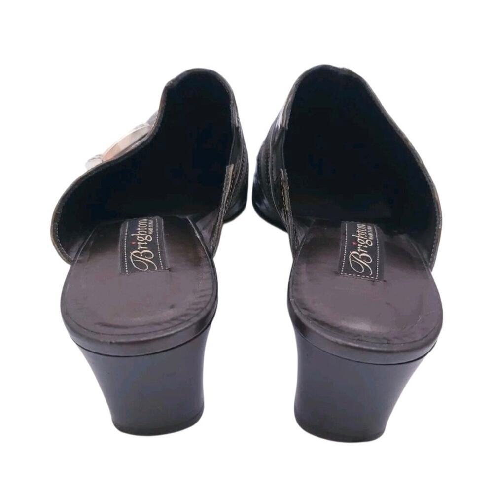 Brighton Tudor Olive Green Patent Leather Mules Shoes Size 7.5 M Slip On - Picture 5 of 6